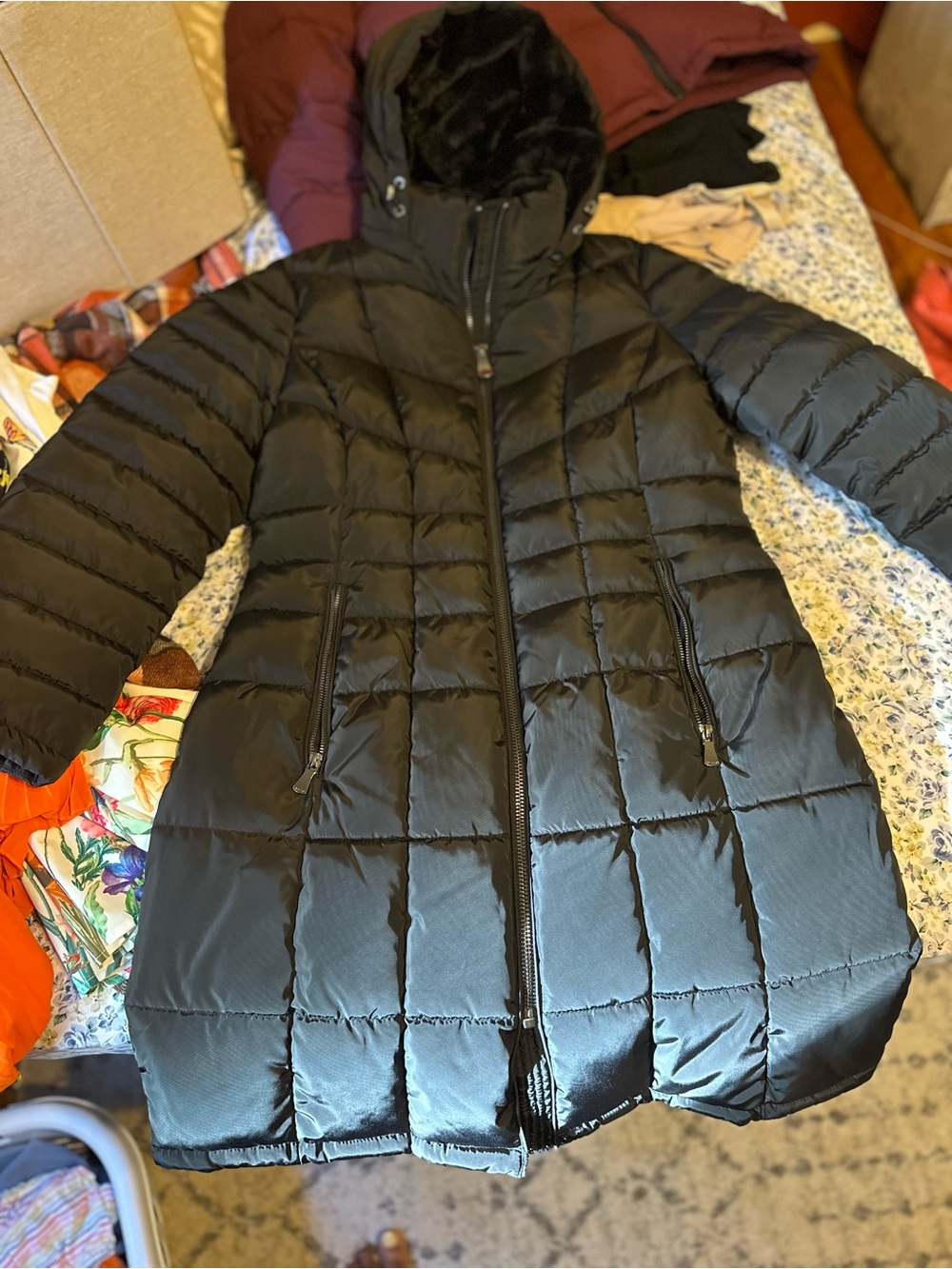 Calvin Klein Black Quilted Hooded Puffer Coat